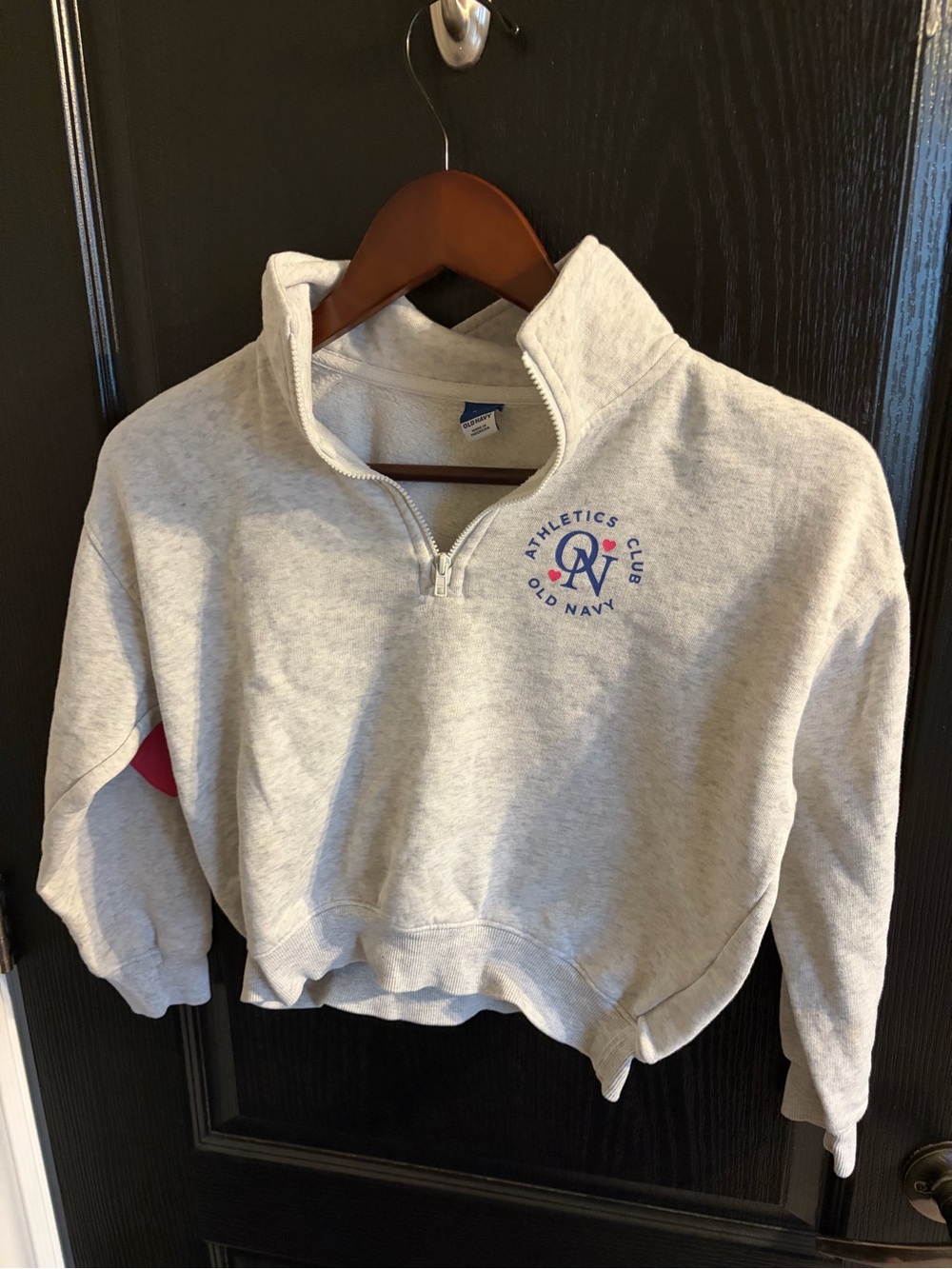 Old Navy Heather Gray Quarter-Zip Sweatshirt with Navy & Red Logo